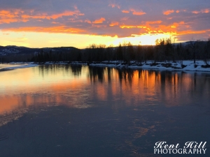 Sunset over Flathead River in Evergreen Montana