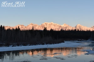 Sunset Light on the Livingston Range from North Fork Flathead River Montana